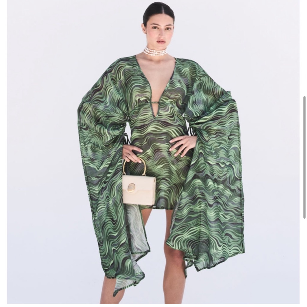 Cult Gaia Bruna Coverup Linen Silk Saltation Basil Green Print Xsmall Xs Nwt
